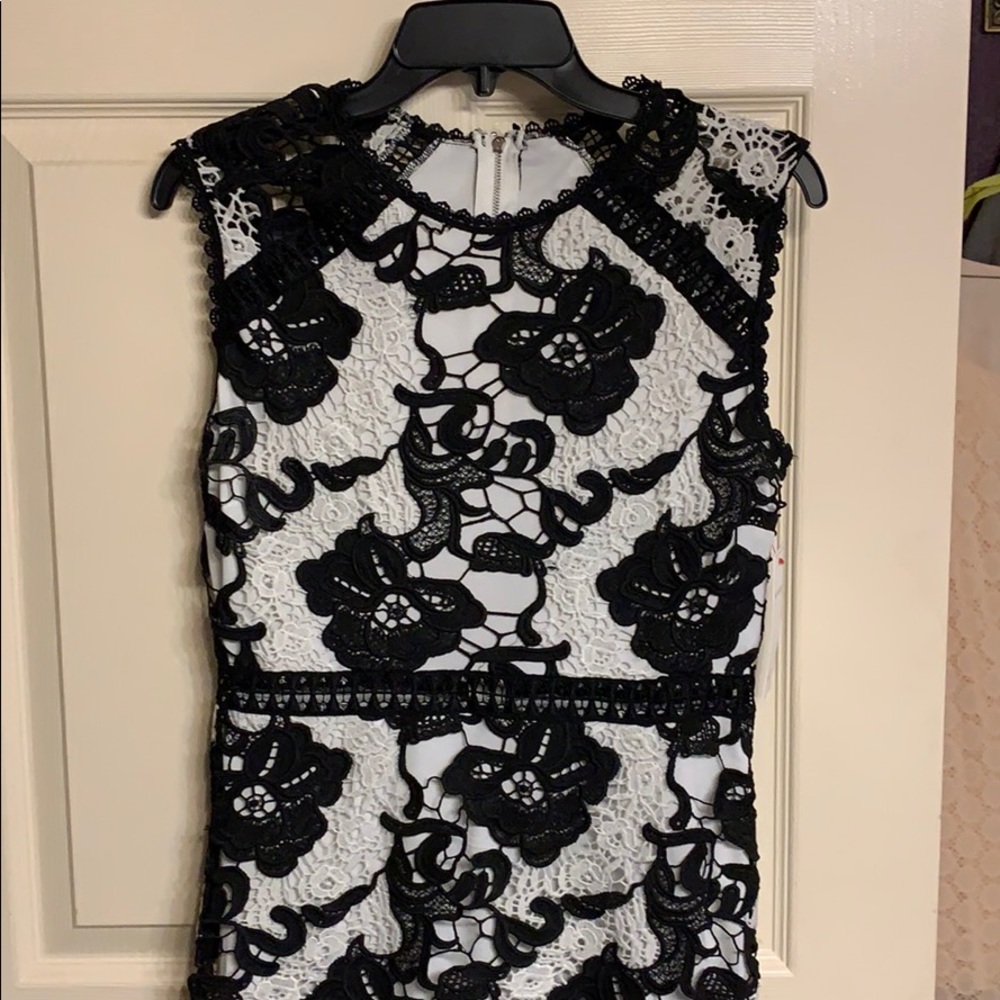 Black and white crochet dress